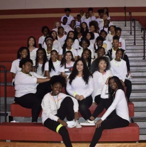 The team's first group picture after their performance at this year's black light pep rally.